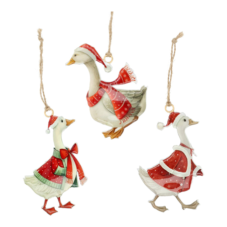 Ornamento Metallo Oca Natalizia H10cm 3 Assortiti  White Red