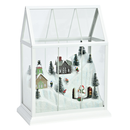 Teca Con Villaggio Sciatori Led L25.5xh15cm White