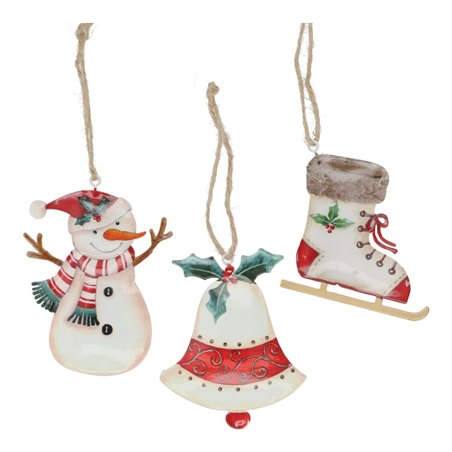 Ornamento Metallo Omino Pattino Campana 8cm White Red