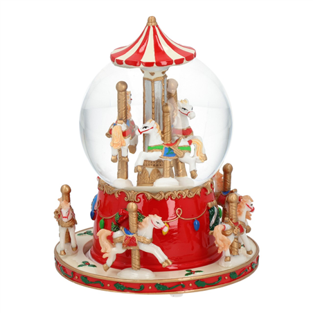 Carillon Giostra Carosello Cavalli 17cm White Red