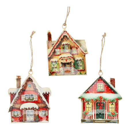Ornamento Metallo Casetta Natalizia 10cm Green Red