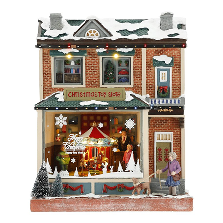 Carillon Negozio Di Natale Animato 28.5cm