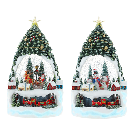 Carillon Albero Di Natale Con Trenino 32cm Slitta Babbo/pupazzi Di Neve