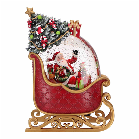 Carillon Slitta Di Babbo Water Spinning 25cm Green Red Gold