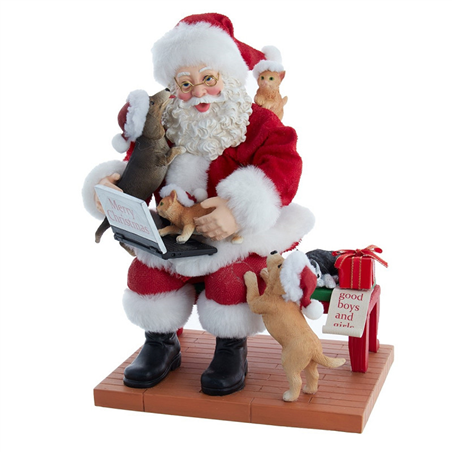 Babbo Natale Da Collezione H23cm Santa W/laptop & Pets