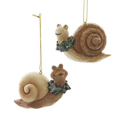 Ornamento Resina Lumaca Con Agrifoglio 9cm Brown Green