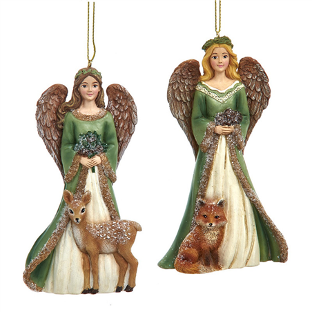 Ornamento Resina Angelo Del Bosco 13cm Green Brown Cerbiatto/volpe