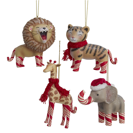 Ornamento Resina Animali Zoo Candy Cane Lane Leone Tigre Giraffa Elefante