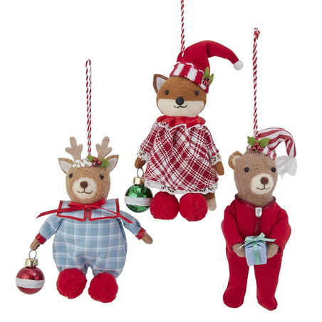 Ornamento Tessuto Animali In Pigiama Natale Renna-Orso-Volpe