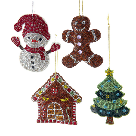 Ornamento Bedazzled Christmas Assortiti Omino Neve-Gingerbread-Casetta-Albero