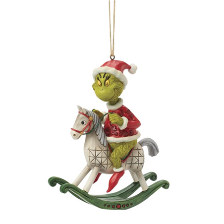 Ornamento Grinch Jimshore Grinch Riding Rocking Horse H/o
