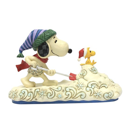 Statuina Snoopy Peanuts Jimshore Snoopy Shovelling Snow With Woodstock