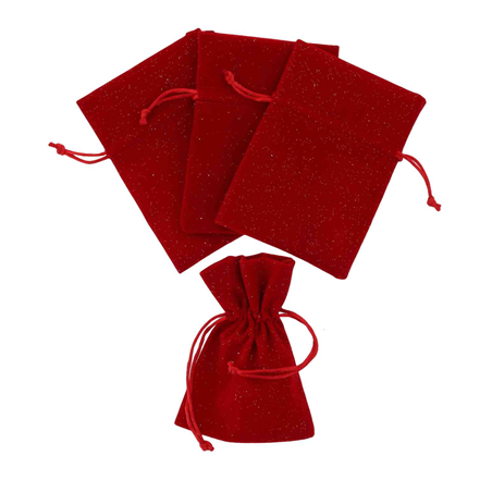 Sacchetto Velluto Red Glitter Gold 10x14 4pz