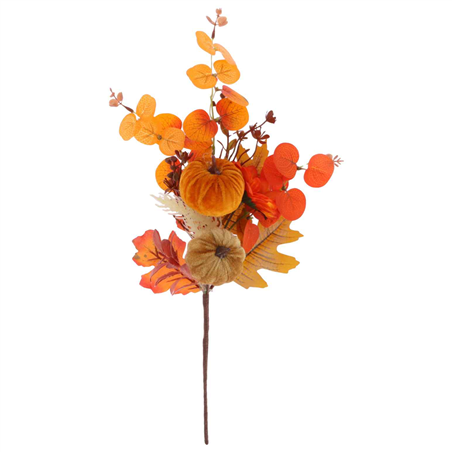 Ramo Zucche Velluto Foglie Autunno 42cm Orange