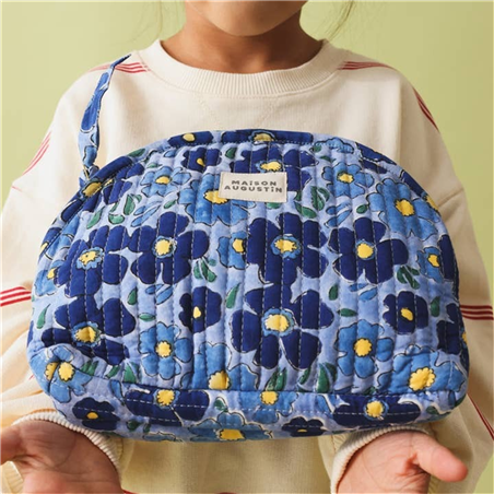 Trousse Makeup 100% Cotone 25cm X19cm Zip Flower Blu Mezzanotte