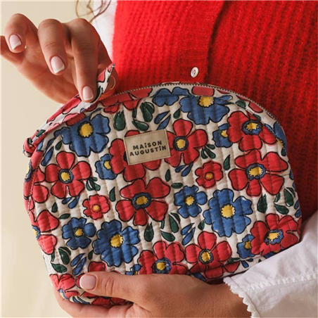 Trousse Makeup 100% Cotone 25cm X19cm Zip Flower Corallo
