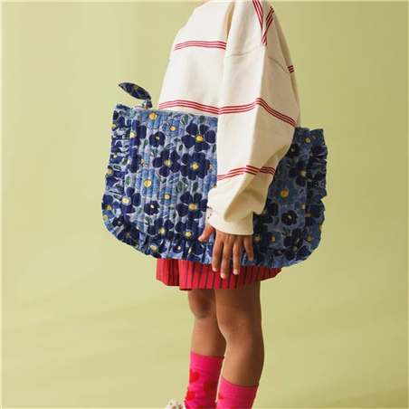 Pochette Grande 100% Cotone 28.5x18.5cm Flower Blu Mezzanotte