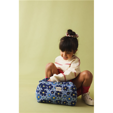 Necessaire Da Toilette 100% Cotone 26x21x12cm Flower Blu Mezzanotte