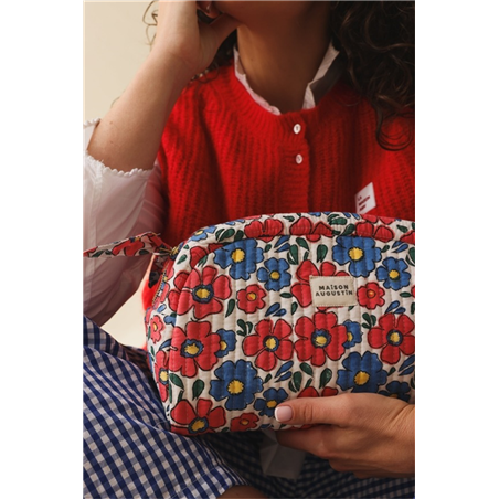 Necessaire Da Toilette 100% Cotone 26x21x12cm Flower Corallo