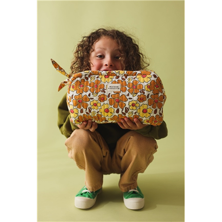 Necessaire Da Toilette 100% Cotone 26x21x12cm Flower Dorato