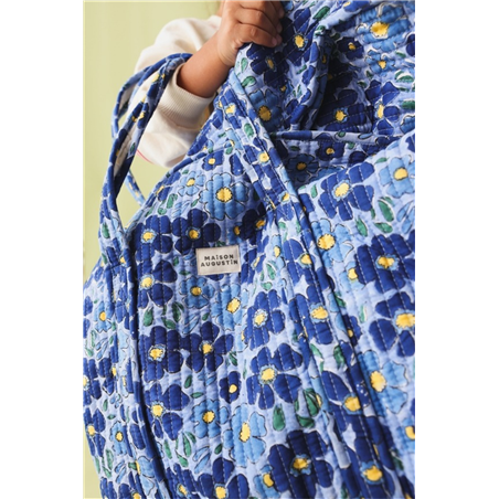 Borsa Weekend 100%cotone 45x30x18cm Flower Blu Mezzanotte