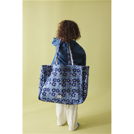Shopper 100% Cotone 50x36x19cm Flowers Blu Mezzanotte