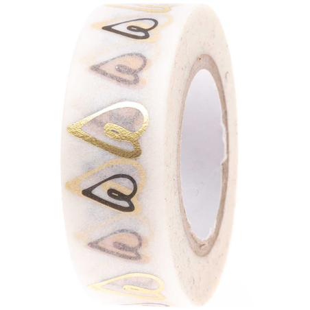 Tape 1.5cmx10mt Hearts Powder Gold