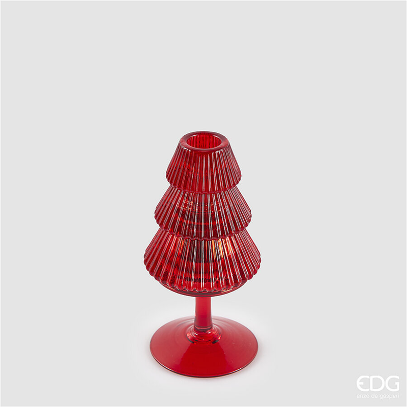 Portacandela Vetro Pino Calice H16cm D8cm Red — immagine 3