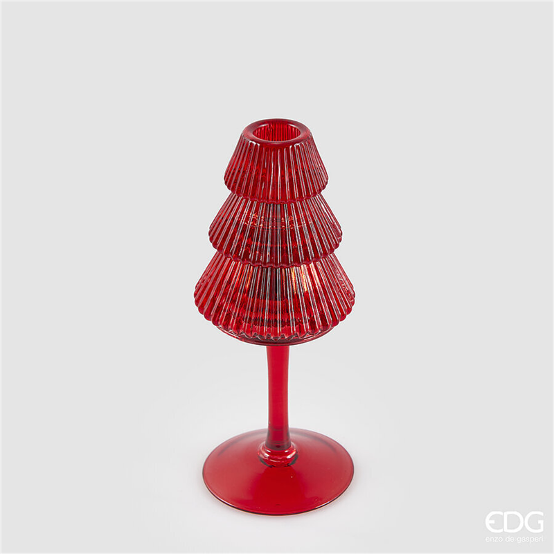 Portacandela Vetro Pino Calice H19cm D8cm Red — immagine 3