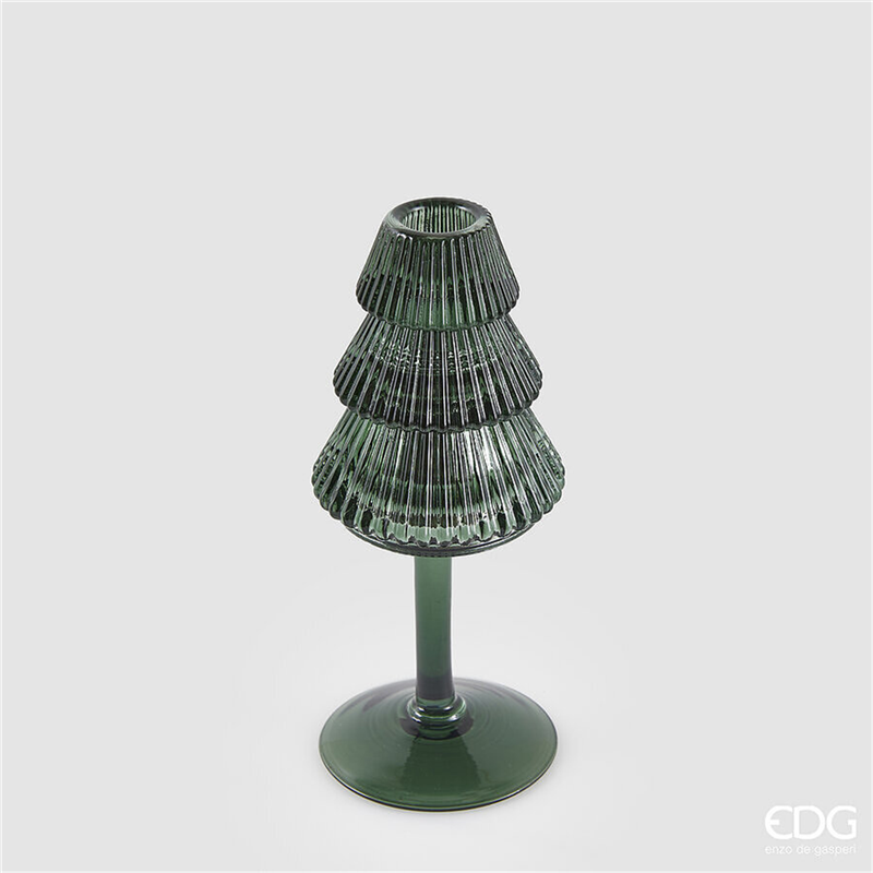 Portacandela Vetro Pino Calice H19cm D8cm Dark Green — immagine 3