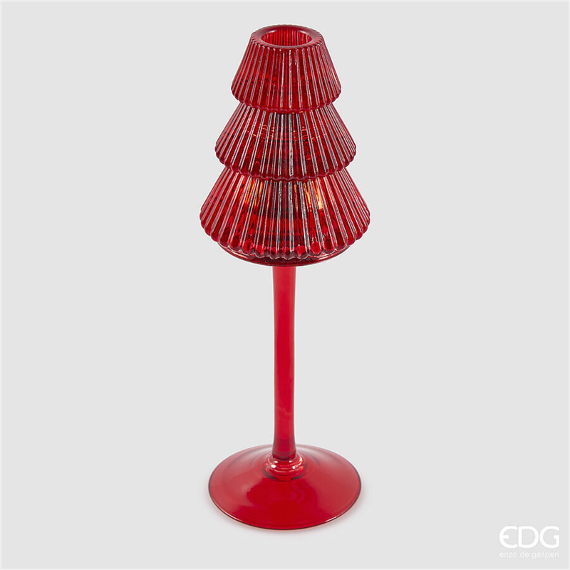 Portacandela Vetro Pino Calice H25cm D8cm Red — immagine 3