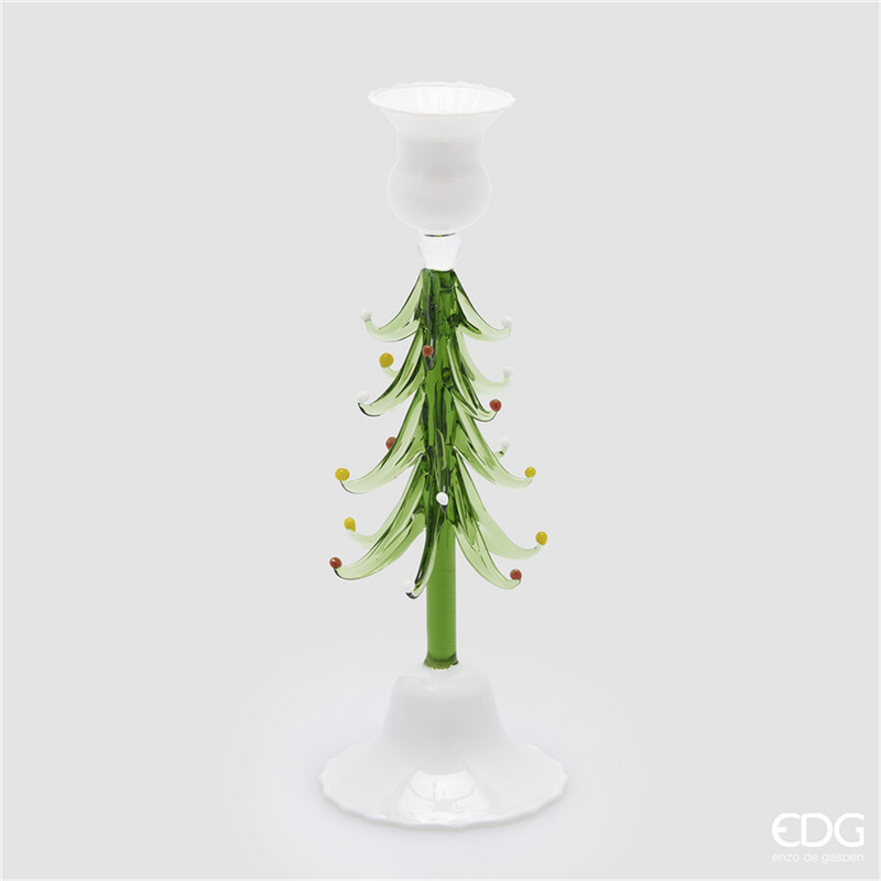Portacandela Vetro Pino H24cm D8,5cm White Green — immagine 2
