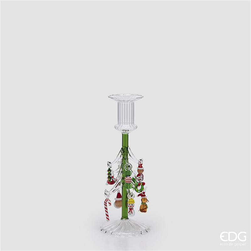 Portacandela Vetro Pino Decori H20cm D8cm Multicolor — immagine 2