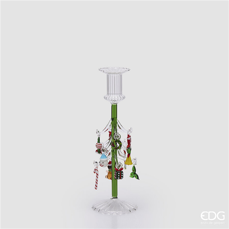 Portacandela Vetro Pino Decori H25cm D8cm Multicolor — immagine 2