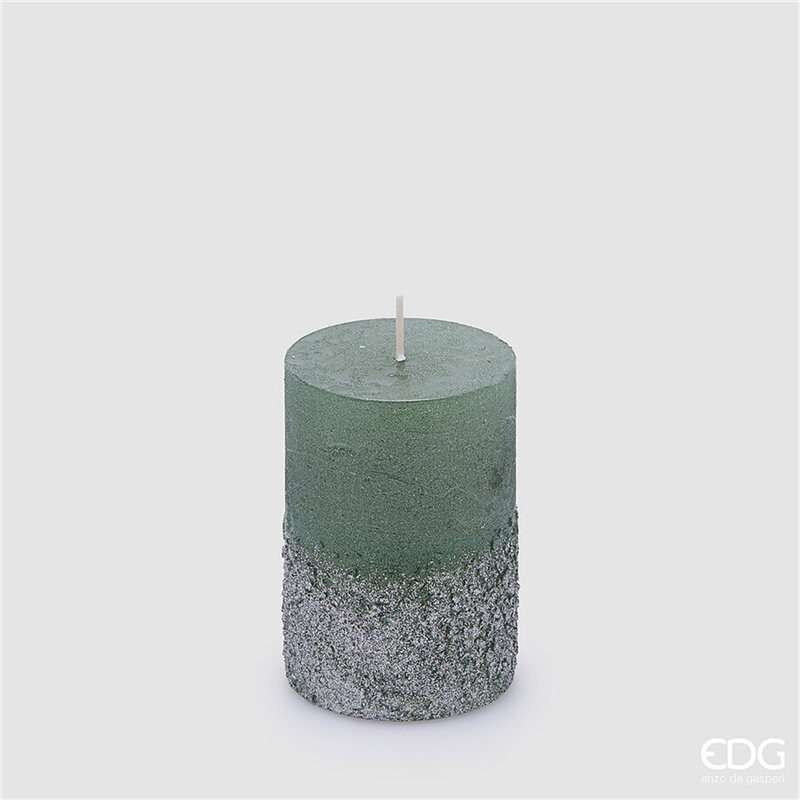 Candela Moccolo Rustico Glitter H10cm D7cm Green — immagine 2