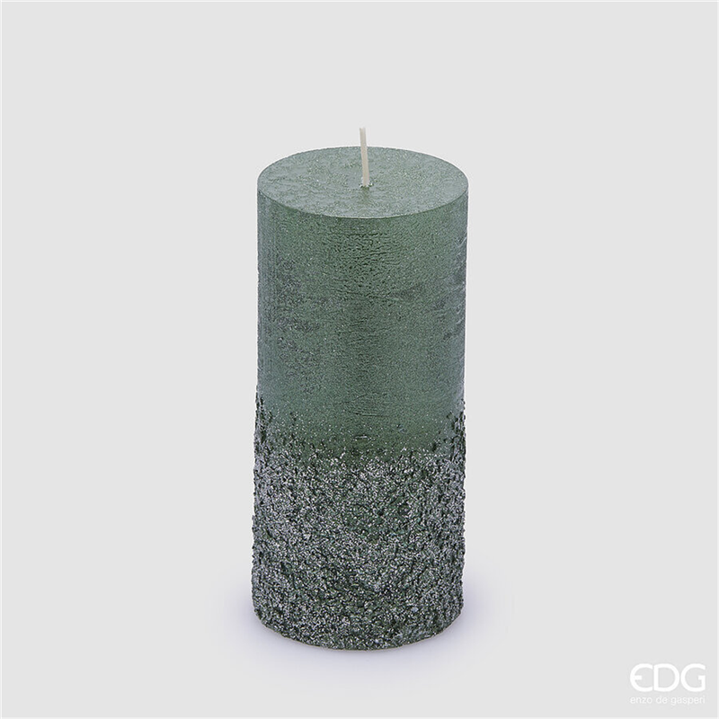 Candela Moccolo Rustico Glitter H14cm D7cm Green — immagine 2