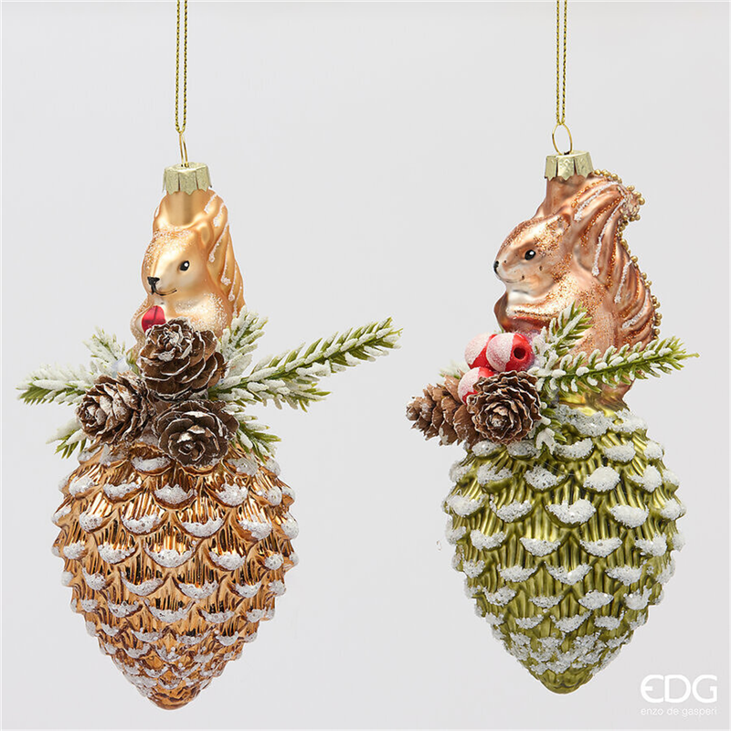 Ornamento Vetro Scoiattolo Su Pigna H15cm Brown Green — immagine 2