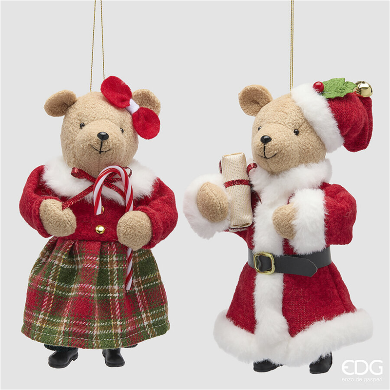 Ornamento Orsetto/a Peluche Xmas H20cm Green Red — immagine 2