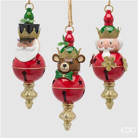 Ornamento Bubbolo Soldatino Metal H29cm Babbo-Orso-Schiaccianoci Green Red