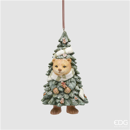 Ornamento Resina Orso Con Pino H12cm Green Mix