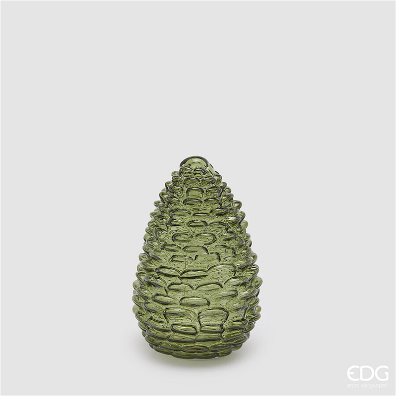 Decoro Pigna Vetro Con Led A Batteria H15 D10 Dark Green — immagine 2