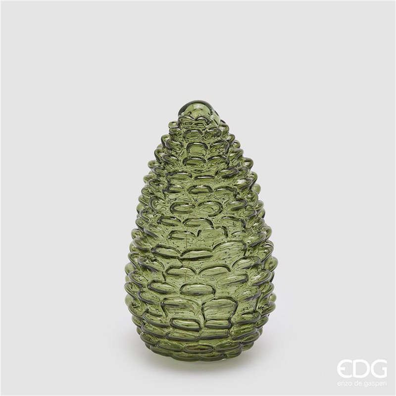 Decoro Pigna Vetro Con Led A Batteria H22 D13 Dark Green — immagine 2