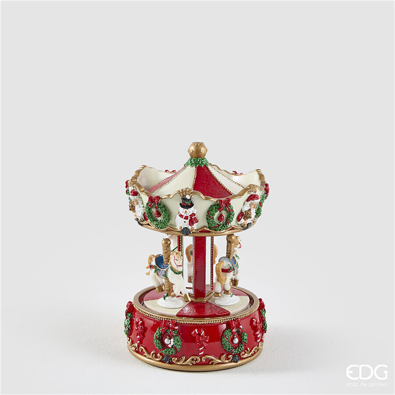 Carillon Giostra Dei Cavalli H17cm D12,5cm White Red — immagine 2