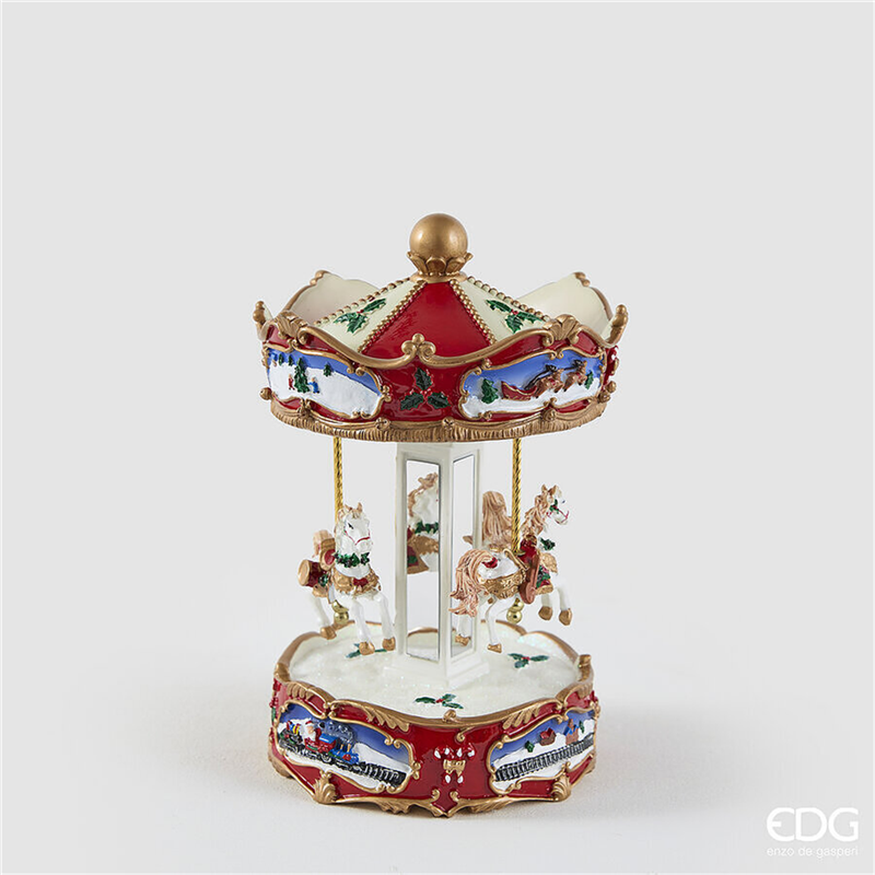Carillon Giostra Carosello H25cm D15,5cm White Red — immagine 2