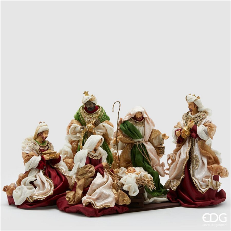 Natività Resina King Con Re Magi H36cm Green Red — immagine 2