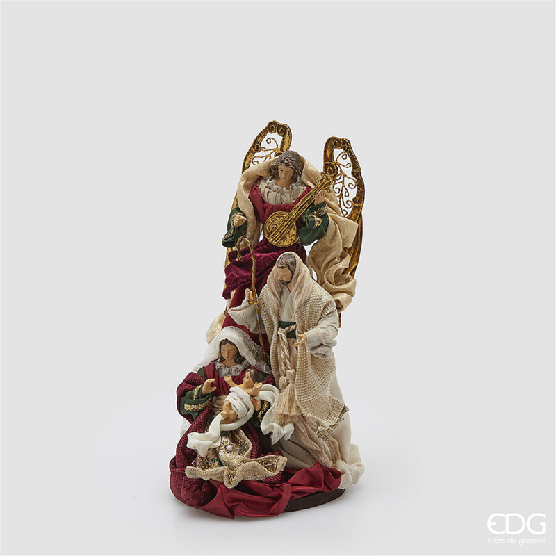 Natività Resina Con Angelo H30cm D14cm Green Red — immagine 2