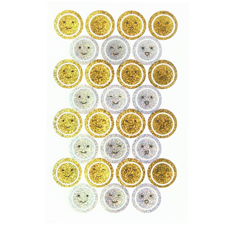 Stickers Mini Smile Glitter Gold Silver