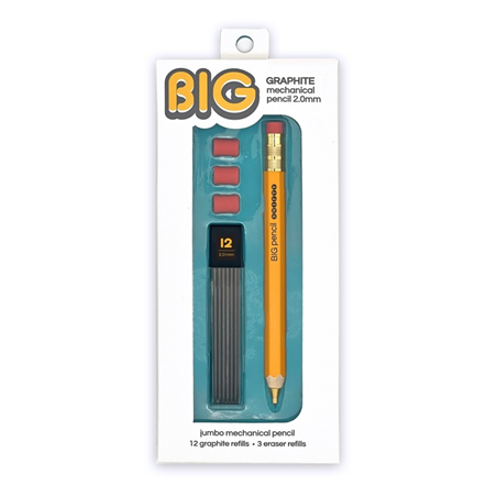Matita Big Graphite Meccanica Legno 2.0mm Include 12 Mine Di Ricambio + 3 Gomme
