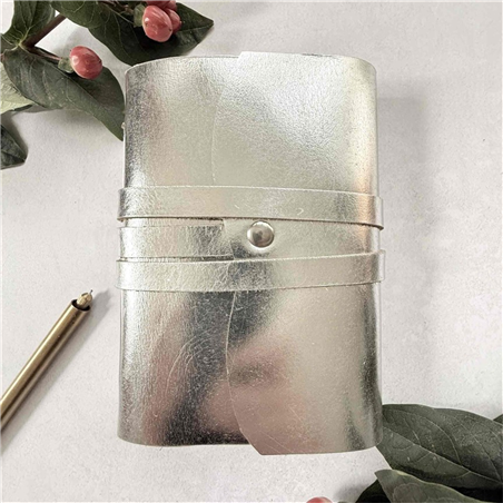 Taccuino Pelle A6 Fogli Neutri Argento Metal