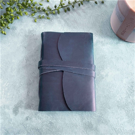 Taccuino A6 Pelle Verticale 80 Pagine Eco Blu